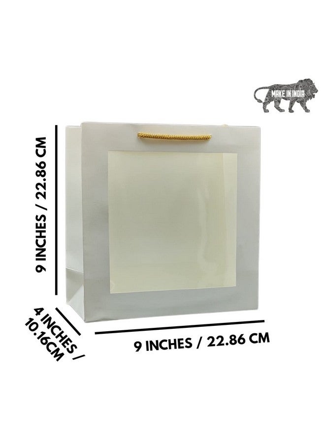 Arrow Paper Products White Transparent Window Bag Printed Gift Bags For Gifting | Weddings | Birthday | Holiday Presents (Size 9 X 9 X 4 Inch | Pack of 10) - Image 5