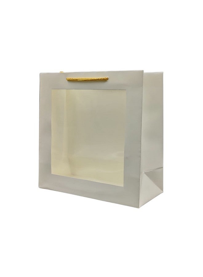 Arrow Paper Products White Transparent Window Bag Printed Gift Bags For Gifting | Weddings | Birthday | Holiday Presents (Size 9 X 9 X 4 Inch | Pack of 10) - Image 2