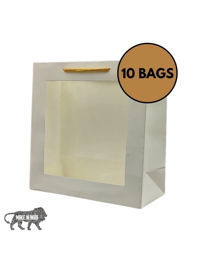 Arrow Paper Products White Transparent Window Bag Printed Gift Bags For Gifting | Weddings | Birthday | Holiday Presents (Size 9 X 9 X 4 Inch | Pack of 10) - Image 3