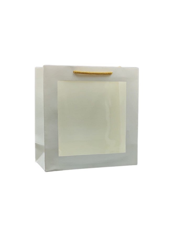 Arrow Paper Products White Transparent Window Bag Printed Gift Bags For Gifting | Weddings | Birthday | Holiday Presents (Size 9 X 9 X 4 Inch | Pack of 10) - Image 1