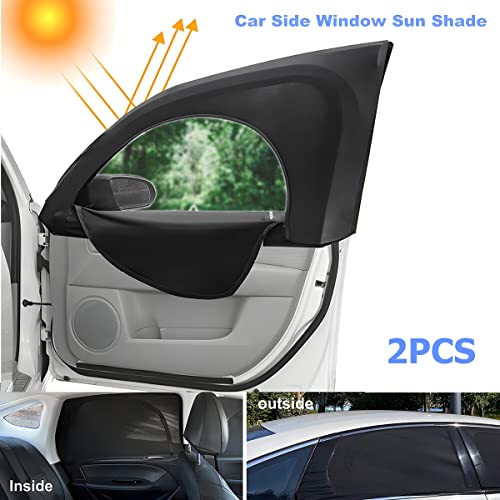 LoyaForba 2Pcs Car Window Shade Zipper Breathable Side Sun Mesh Auto Stretchy Front Rear Curtain Sun Rays Cover Screen for Baby Universal Vehicle Camping Privacy Protection Rear354205 - Image 3
