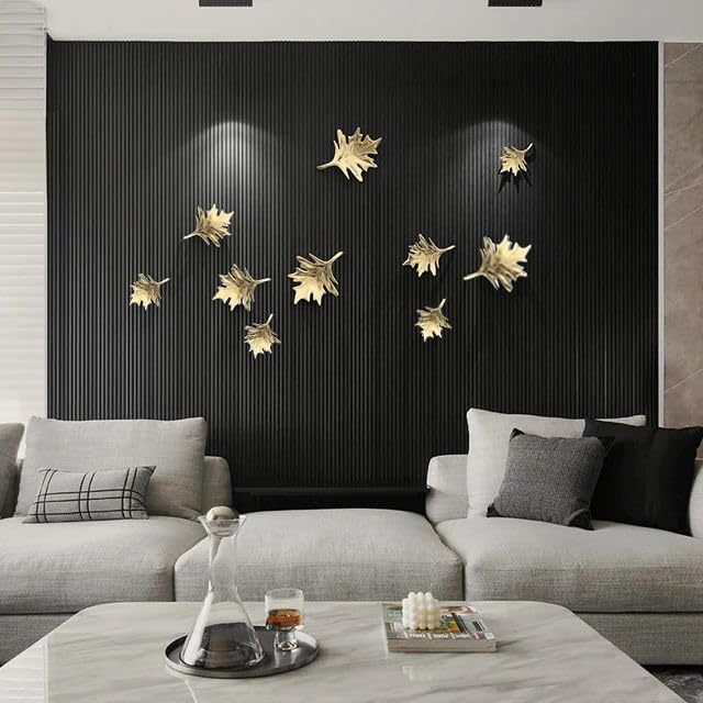 ZOVE Metal Mapple Leaf Set of 10 Wall Art - Perfect for Home, Hotel, Restaurant, Living Room Decoration - Electroplating Gold - Image 1