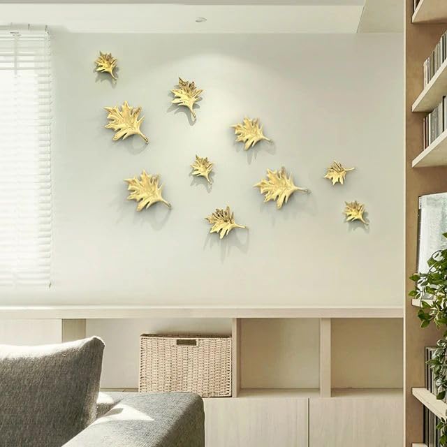 ZOVE Metal Mapple Leaf Set of 10 Wall Art - Perfect for Home, Hotel, Restaurant, Living Room Decoration - Electroplating Gold - Image 3