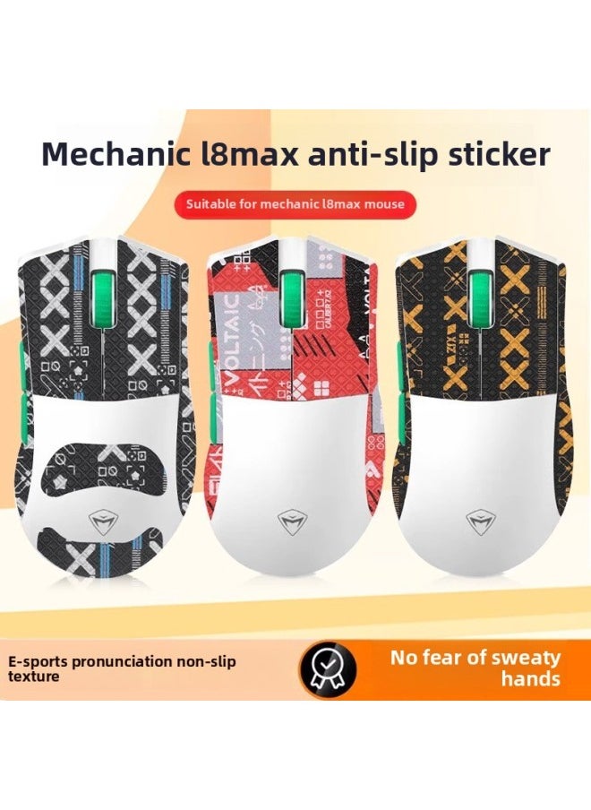 Generic - Suitable For Mechanic L8 MAX Mouse Anti-slip Sticker L8max Printed Sticker Sweat Sticker Palm Sticker Ice Foot Sticker-Color:[all Inclusive] Black Printed Mouse Sticker [free Cleaning Cotton] - Image 1