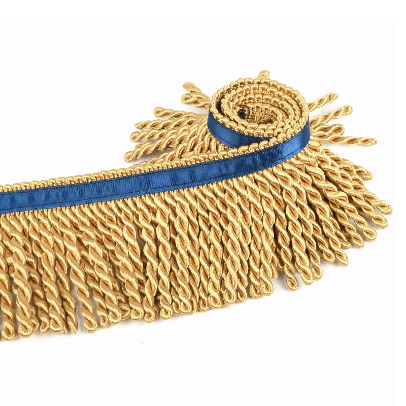 HedongHexi Bullion Fringe Trim and Embellishments 5/10 Yard X 2.5 Inches Fabric Trims Sewing DIY Decoration for Clothes Gold Hebrew Fringes with Blue Ribbon - Image 3