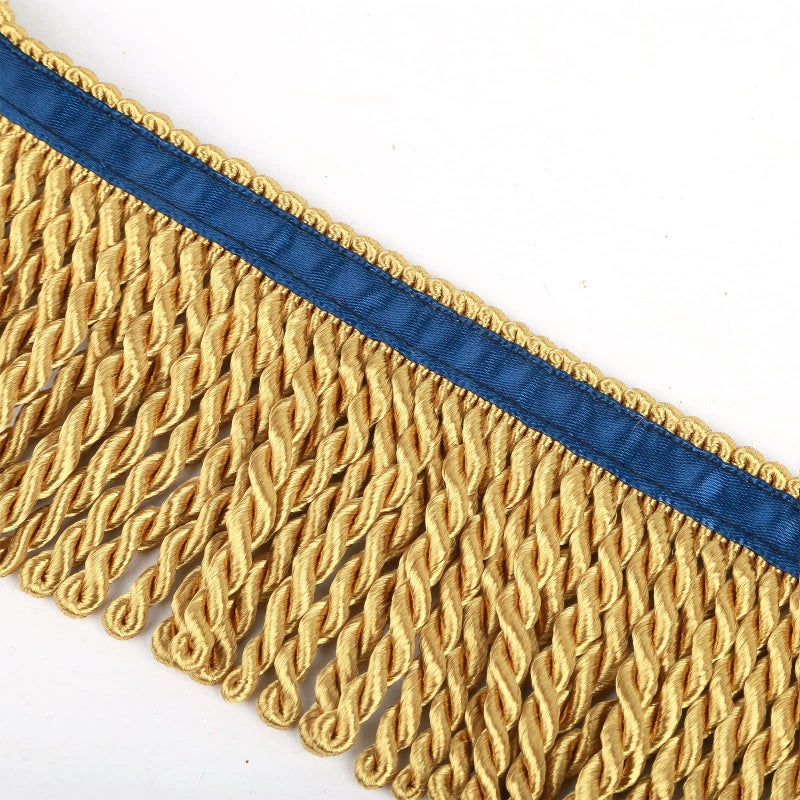 HedongHexi Bullion Fringe Trim and Embellishments 5/10 Yard X 2.5 Inches Fabric Trims Sewing DIY Decoration for Clothes Gold Hebrew Fringes with Blue Ribbon - Image 5