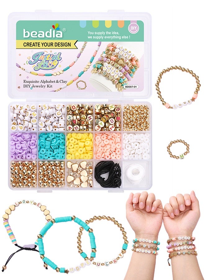 beadia Letter Beads Kit, Gold Beads Letter Beads for Jewelry Making  Beads Heart Beads Friendship Bracelet Necklace Kit  - Image 1