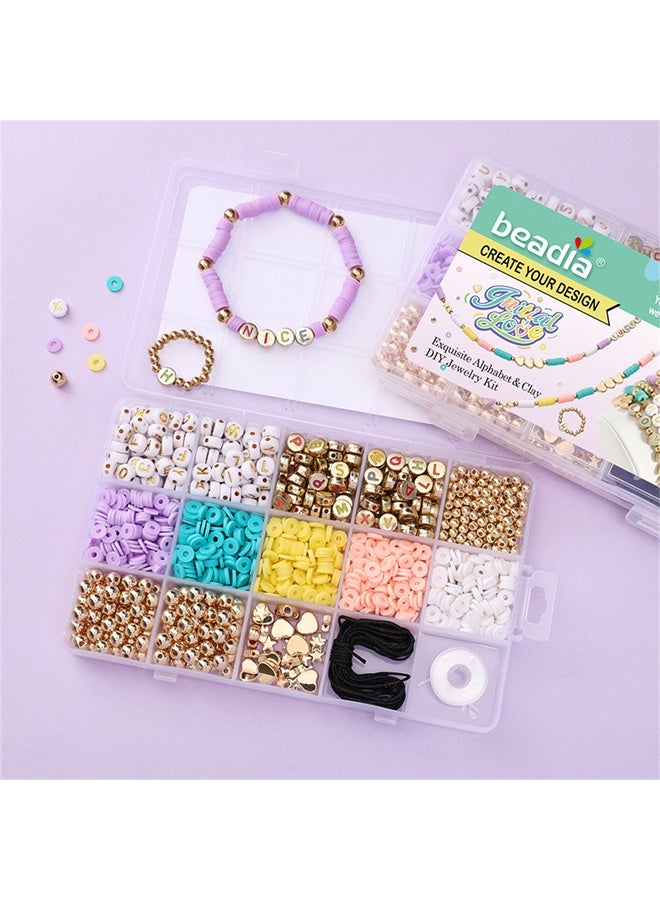 beadia Letter Beads Kit, Gold Beads Letter Beads for Jewelry Making  Beads Heart Beads Friendship Bracelet Necklace Kit  - Image 3