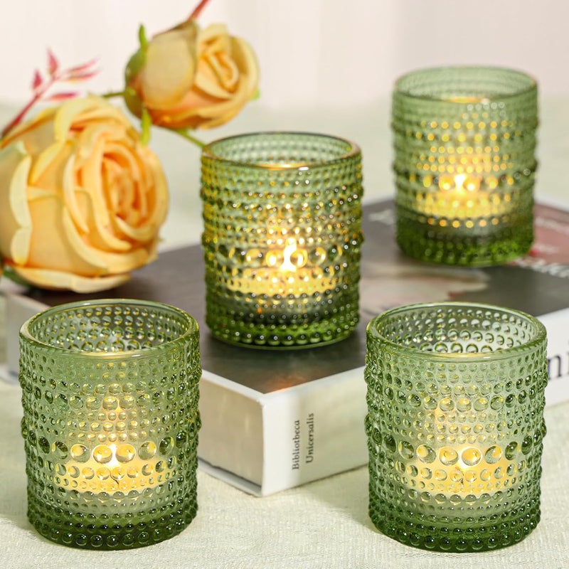 SUPMIND 24 Pcs Votive Candle Holders, Glass Holders Bulk for Table Centerpiece, Tea Lights Candle Holders for Wedding Shower, Party and Home Decor Green - Image 3