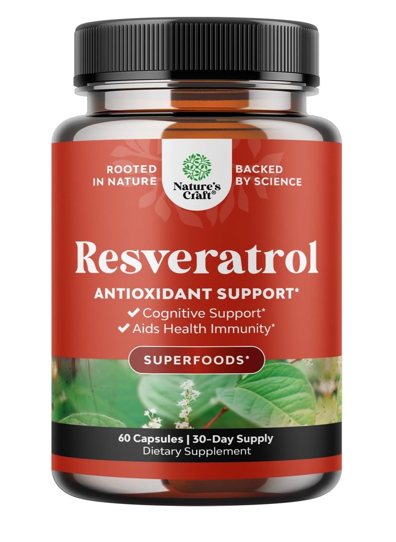 Nature's Craft - Anti Aging Trans Resveratrol Supplement - Natural Joint Support Supplement - Optimized Resveratrol Capsules With AMPK Activator Brain Booster Immune Support and Heart Health Supplement - Image 1