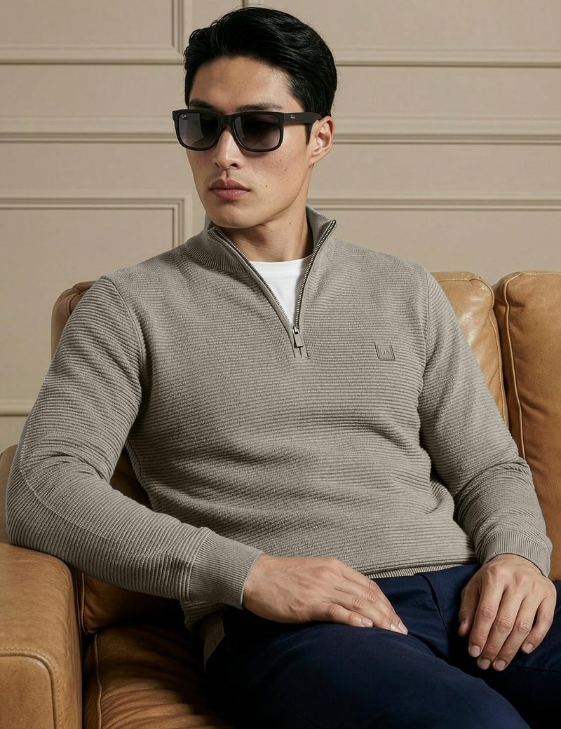 DAMENSCH ReNEWd Soft Ribbed Texture, Strong Durable Fabric, Dyes Ottoman Half-Zip Sweatshirts - Cookie Beige - XL - Image 2