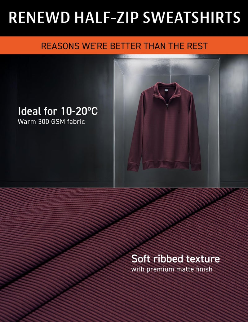 DAMENSCH ReNEWd Soft Ribbed Texture, Strong Durable Fabric, Dyes Ottoman Half-Zip Sweatshirts - Cookie Beige - XL - Image 3