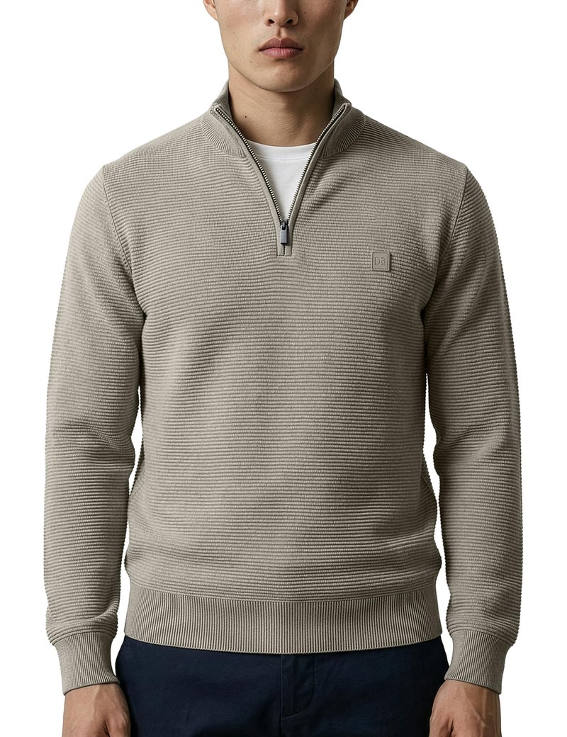 DAMENSCH ReNEWd Soft Ribbed Texture, Strong Durable Fabric, Dyes Ottoman Half-Zip Sweatshirts - Cookie Beige - XL - Image 1