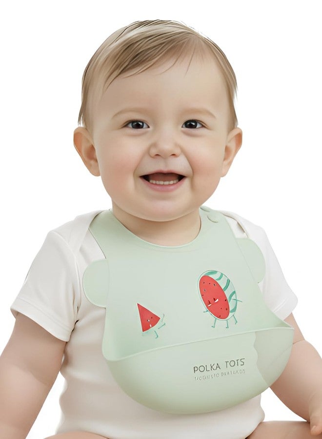 بولكاتوتس مرايل POLKA TOTS المصنوعة من السيليكون المقاوم للماء مع أزرار كبس قابلة للتعديل، فائقة الامتصاص، ناعمة، مريحة وخفيفة الوزن لإطعام الرضع والأطفال الصغار (بطيخ، من 4 أشهر إلى 3 سنوات) - Image 1