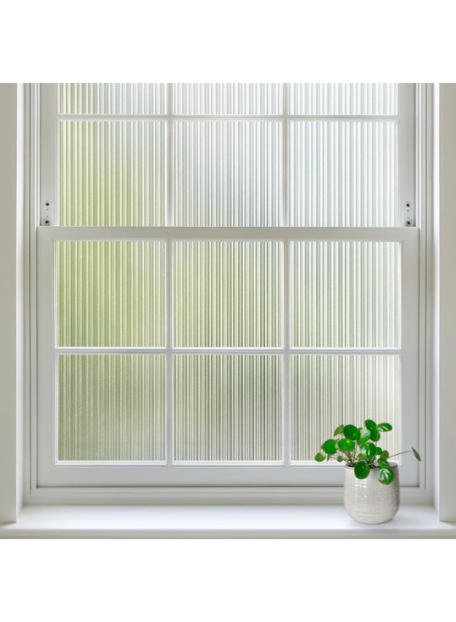 Reeded Glass Privacy Window Film, Static Cling Non-Adhesive, Removable, UV & Heat Blocking, Anti-Glare Decorative Film for Bathroom & Living Room, 44.5 x 200 cm - Image 1