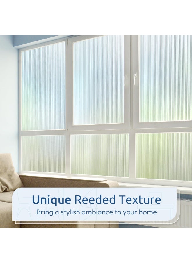 Reeded Glass Privacy Window Film, Static Cling Non-Adhesive, Removable, UV & Heat Blocking, Anti-Glare Decorative Film for Bathroom & Living Room, 44.5 x 200 cm - Image 2