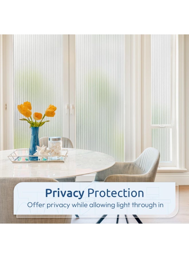 Reeded Glass Privacy Window Film, Static Cling Non-Adhesive, Removable, UV & Heat Blocking, Anti-Glare Decorative Film for Bathroom & Living Room, 44.5 x 200 cm - Image 3