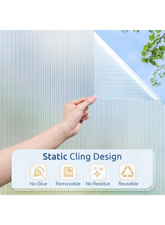 Reeded Glass Privacy Window Film, Static Cling Non-Adhesive, Removable, UV & Heat Blocking, Anti-Glare Decorative Film for Bathroom & Living Room, 44.5 x 200 cm - Image 5
