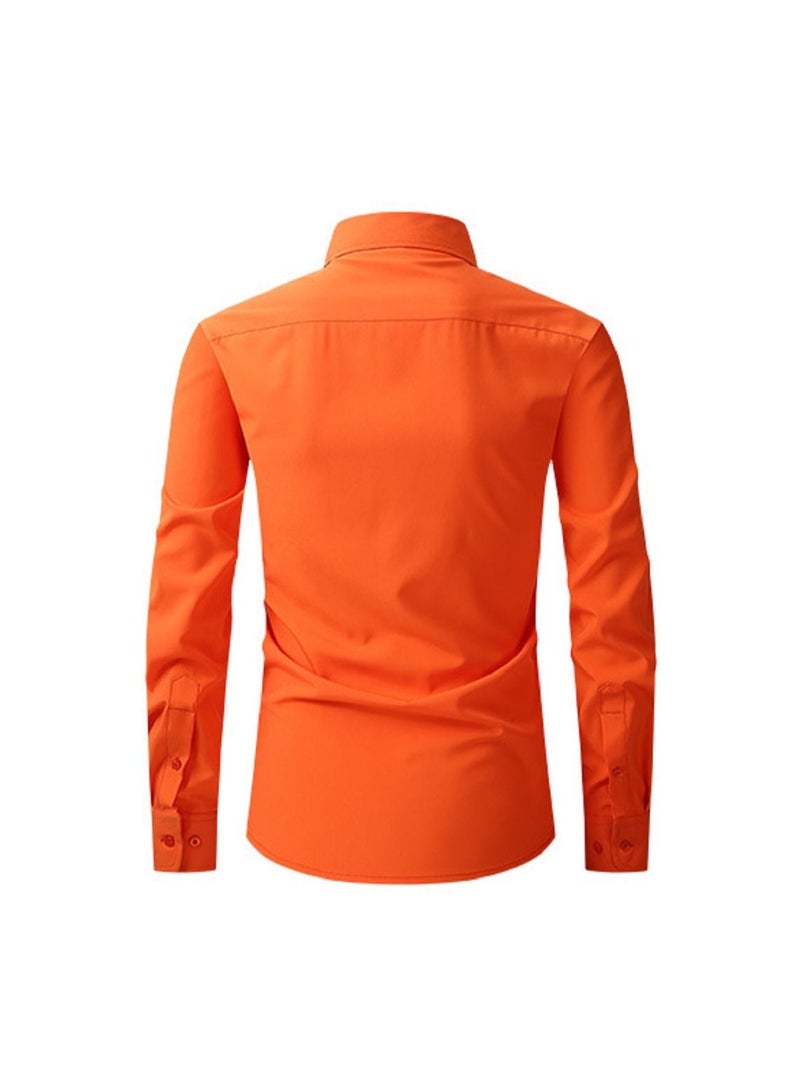 Loquat Thin Long Sleeved Slim Fitting Solid Color Men's Shirt - Image 2