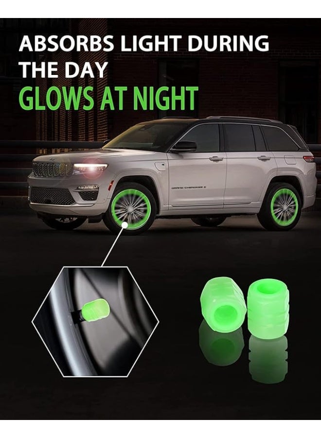 4PCS Noctilucous Green Tire Air Caps Cover, Illuminated Auto Wheel Valve Stem Cap, Universal for Car, Truck, SUV, Motorbike, Bicycle - Image 3