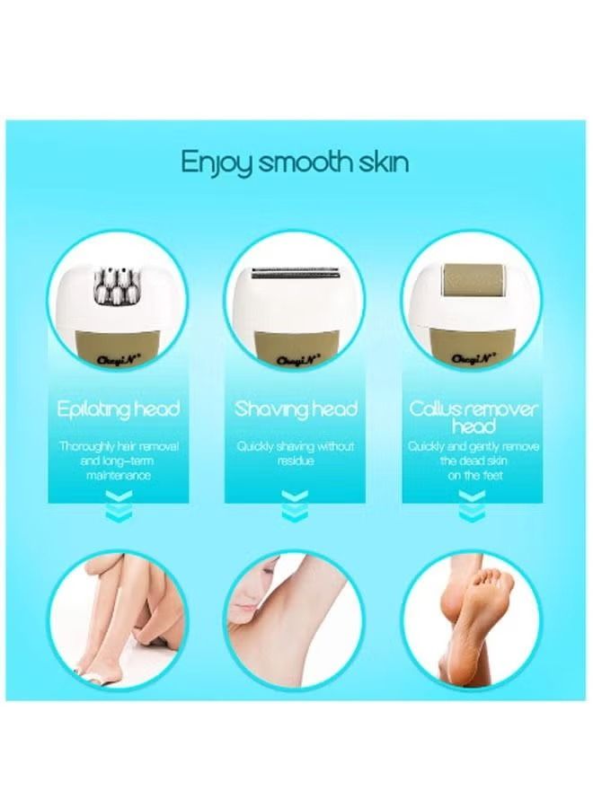 Manicure Tools 3 in 1 Rechargeable Lady Care Waterproof Epilator Operated Exfoliating Grinding Callus Remover - Image 3