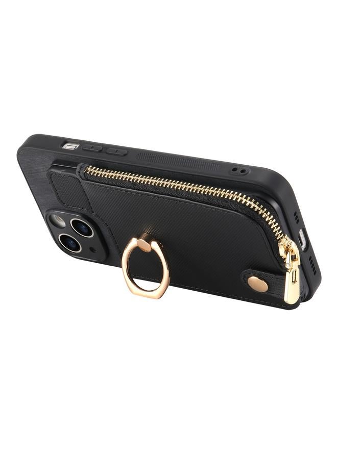 S-TOP Case For iPhone 13 Pro Max Cross Leather Ring Vertical Zipper Wallet Back Phone Case - Image 4