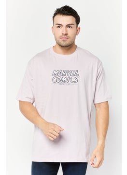 MARVEL Men Crew Neck Short Sleeve Embroidered T-Shirt, Lavender  - Image 1