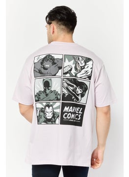 MARVEL Men Crew Neck Short Sleeve Embroidered T-Shirt, Lavender  - Image 3