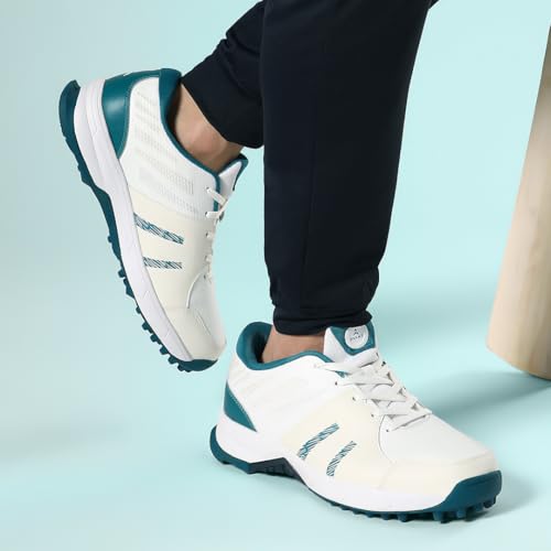 AVANT Men's Outfield Cricket Shoes - Anti Skid Shoes with Rubber Outsole,Lightweight and Durable, Comfortable Cushioning, Outdoor Shoes Ideal for Turf, Ground Surfaces (AVMSH199CL01UK10_White/Teal) - Image 3