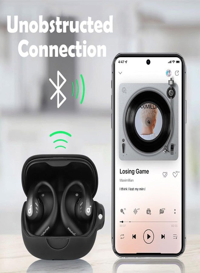 EasyBee [2 Pack] easyBee Case Compatible with Soundcore AeroFit Pro Open-Ear Bluetooth Headphone Charging Cover with 2 Keychain, Soft Liquid Silicone Ultra Thin Shockproof Protective Kit - Black and Blue - Image 3