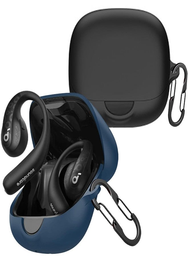 EasyBee [2 Pack] easyBee Case Compatible with Soundcore AeroFit Pro Open-Ear Bluetooth Headphone Charging Cover with 2 Keychain, Soft Liquid Silicone Ultra Thin Shockproof Protective Kit - Black and Blue - Image 1