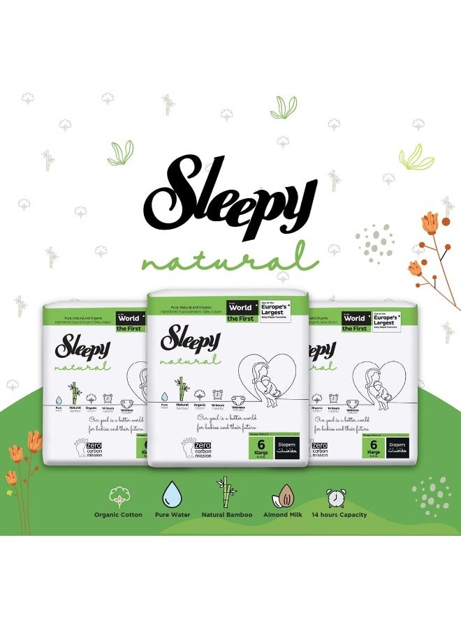 Sleepy Natural Size 6, 15-25Kg Hypoallergenic Baby Dry Diapers, Organic Cotton, Highly Absorbent, Bamboo Extract, Ultimate Comfort And Dryness, 100% Leakage Protection(6, 80, Count) - Image 3