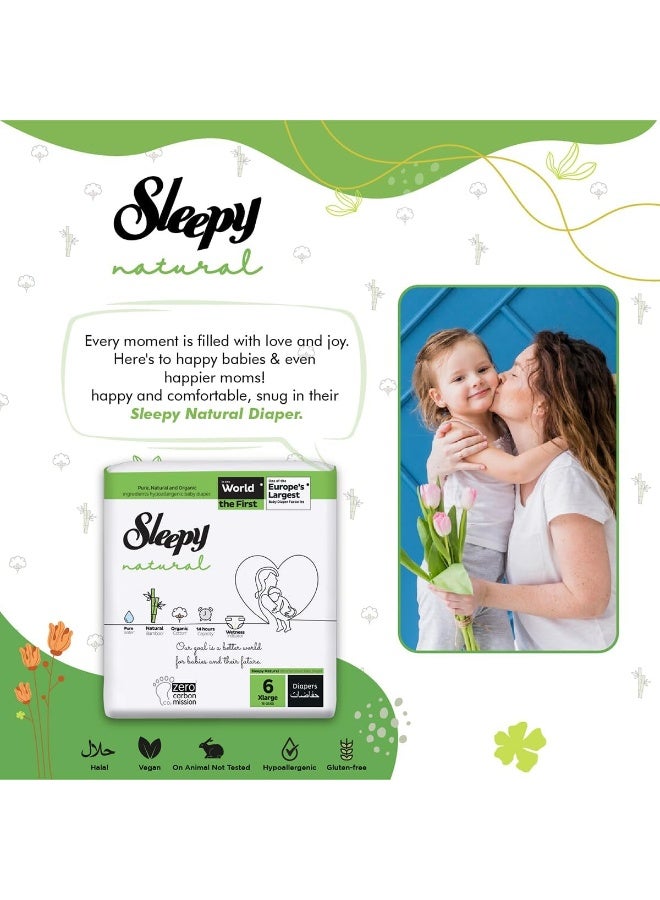 Sleepy Natural Size 6, 15-25Kg Hypoallergenic Baby Dry Diapers, Organic Cotton, Highly Absorbent, Bamboo Extract, Ultimate Comfort And Dryness, 100% Leakage Protection(6, 80, Count) - Image 2
