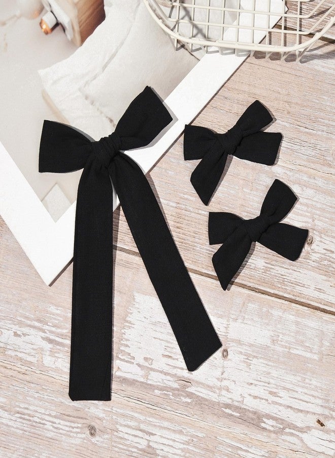 DEEKA Black Cotton Linen Hair Bows 2 Sizes 5"&3.5" Soft Hair Bow set for Toddler Girls Long Ponytail Knot Bows Alligator Clip Hair Accessories for Little School Girls (Black) - Image 5