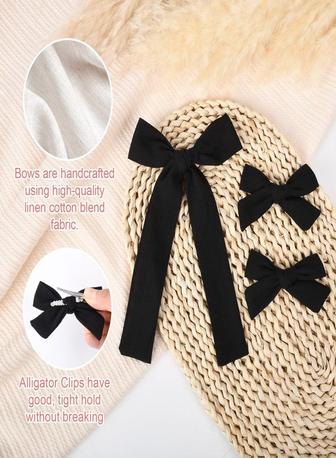 DEEKA Black Cotton Linen Hair Bows 2 Sizes 5"&3.5" Soft Hair Bow set for Toddler Girls Long Ponytail Knot Bows Alligator Clip Hair Accessories for Little School Girls (Black) - Image 2