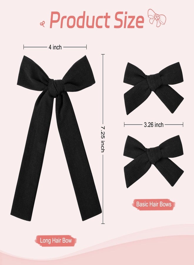 DEEKA Black Cotton Linen Hair Bows 2 Sizes 5"&3.5" Soft Hair Bow set for Toddler Girls Long Ponytail Knot Bows Alligator Clip Hair Accessories for Little School Girls (Black) - Image 3