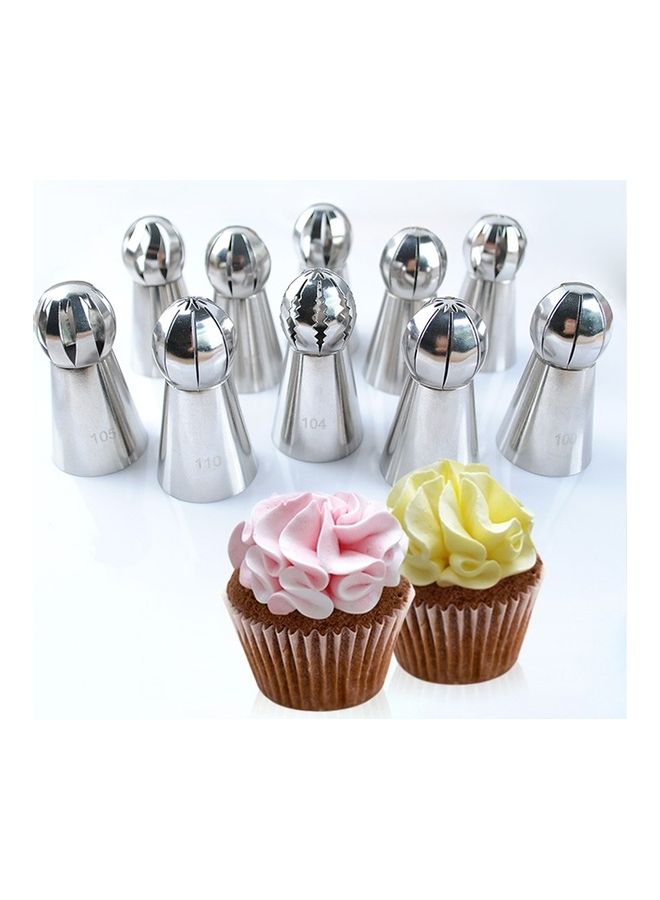 NIBEMINENT 10-in-1 Torch Shaped Stainless Steel Pastry Decorating Piping Nozzles Silver - Image 2