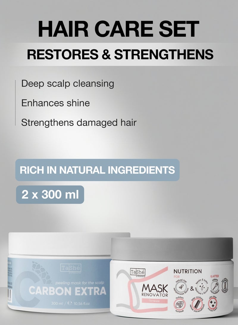 Tashe Deep Cleansing & Nutrition Bundle – Carbon Scalp Peeling Mask, Deep Nutrition Hair Mask | Volcanic Rhyolite, Zinc PCA, Avocado & Mango, 2x300ml  - Image 1