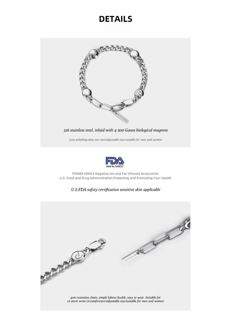 POWER IONICS original design 316 titanium steel black silver fashionable magnetic health bracelet Cuban chain free engraving - Image 4