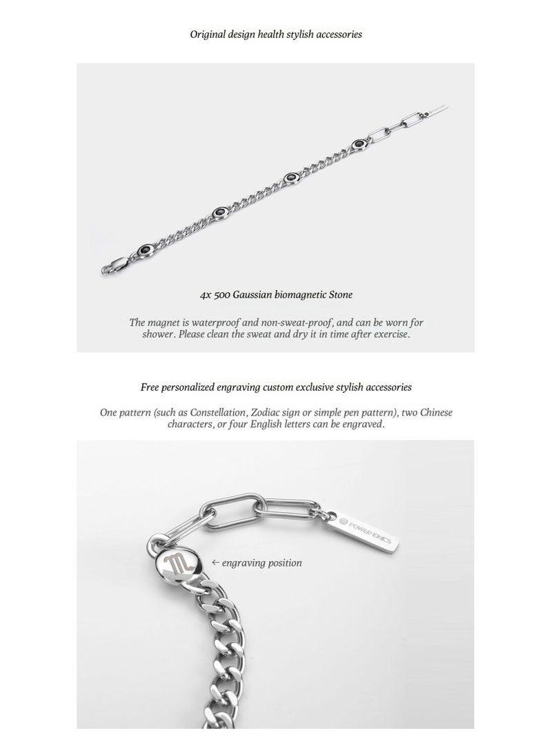 POWER IONICS original design 316 titanium steel black silver fashionable magnetic health bracelet Cuban chain free engraving - Image 5