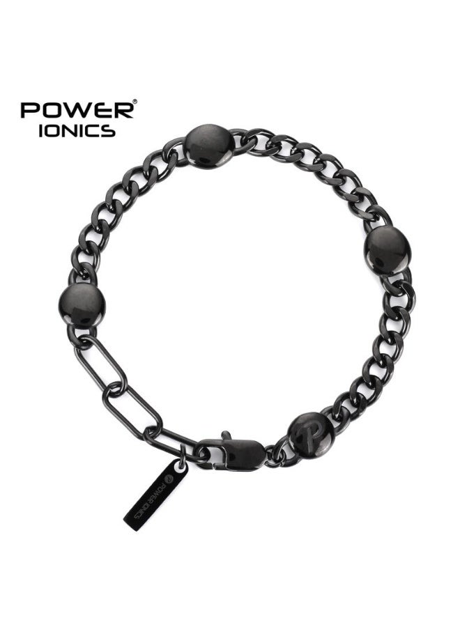 POWER IONICS original design 316 titanium steel black silver fashionable magnetic health bracelet Cuban chain free engraving - Image 1