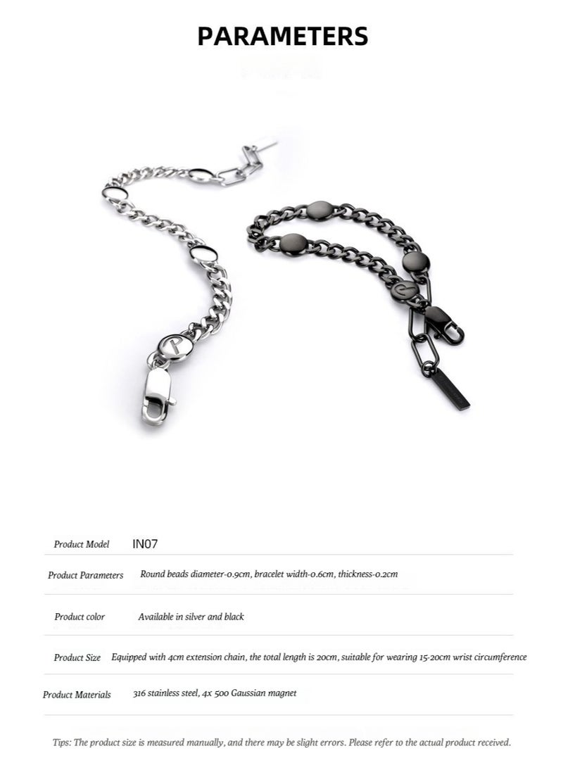 POWER IONICS original design 316 titanium steel black silver fashionable magnetic health bracelet Cuban chain free engraving - Image 2
