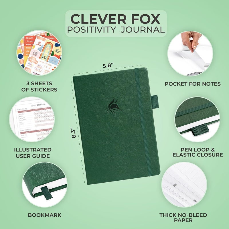 كليفر فوكس دفتر يوميات الإيجابية من Clever Fox – امتنان يومي وتأكيدات مع محفزات – دفتر يوميات الصحة النفسية التحفيزية للرجال والنساء مع متتبع العادات – يدوم 6 أشهر، حجم A5 (أخضر غابي) - Image 2