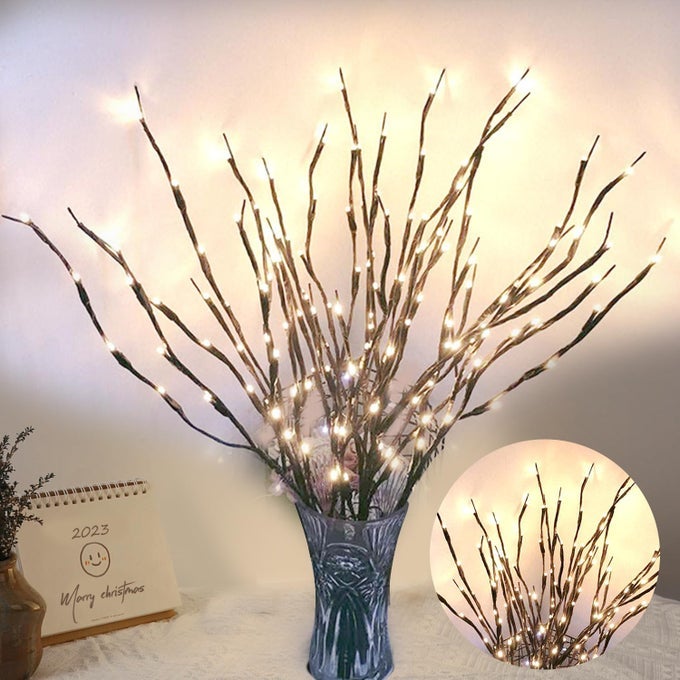 2 PACK LED BRANCH LIGHT BATTERY OPERATED LIGHTED BRANCH VASE FILLER WILLOW TREE ARTIFICIAL LITTLE TWIG POWER BROWN 30 INCH 20 LED FOR HOME OUTDOOR INDOOR ROMANTIC DECORATION WHITE LIGHT