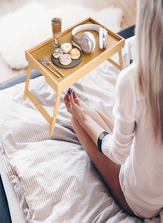 SRTFINE Bamboo Bed Tray Table with Foldable Legs Breakfast Tray, Lightweight Laptop Desk for Eating, Reading, Working in Bed or Sofa - Portable Lap Desk with Handles, Perfect for Home - Natural - Image 3