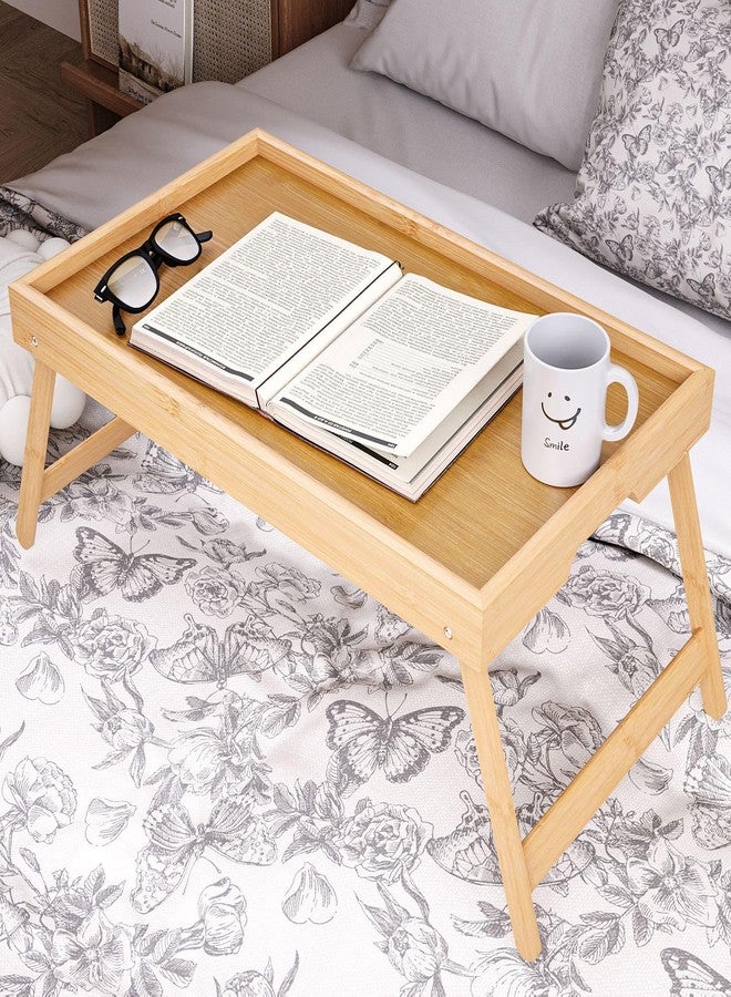SRTFINE Bamboo Bed Tray Table with Foldable Legs Breakfast Tray, Lightweight Laptop Desk for Eating, Reading, Working in Bed or Sofa - Portable Lap Desk with Handles, Perfect for Home - Natural - Image 4