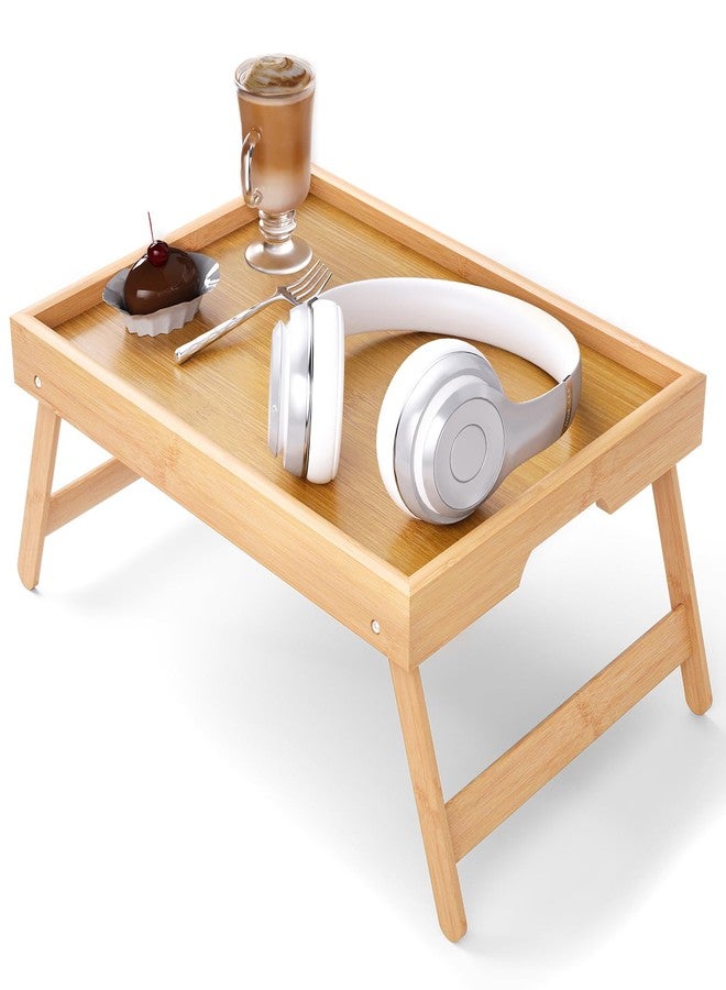 SRTFINE Bamboo Bed Tray Table with Foldable Legs Breakfast Tray, Lightweight Laptop Desk for Eating, Reading, Working in Bed or Sofa - Portable Lap Desk with Handles, Perfect for Home - Natural - Image 1