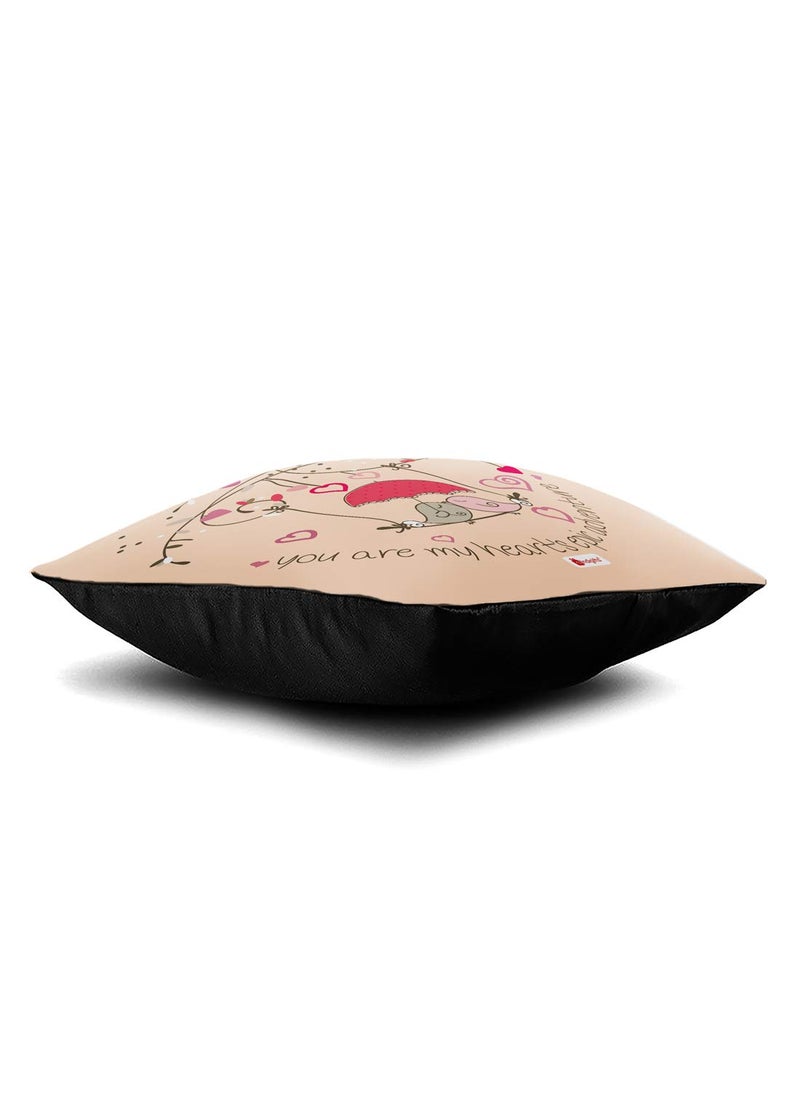 Indigifts - Indigifts Fibre, Satin Love Birds Heart's Epic Adventure Cushion Cover with Filler, 12x12 Inches, Pink, 1 Printed Cushion Cover, 1 Vacuum Packed Conjugated Fibre Filler - Image 1