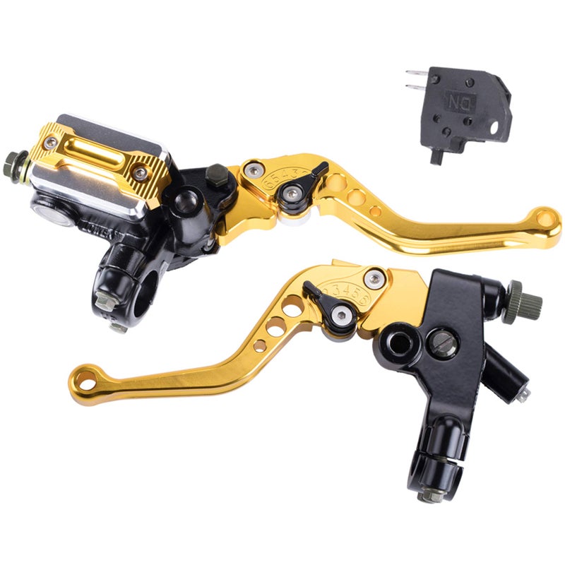 MRELC Universal Motorcycle 7/8" 22mm Handlebar Brake Master Cylinder Clutch Lever CNC Left & Right Set Compatible with Harley Honda Kawasaki Suzuki Yamahaï¼ˆ Piston Diameter 12.7mm (Gold)