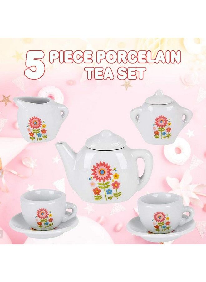 ArtCreativity Mini Porcelain Tea Set For Kids Ceramic Pretend Play Set Miniature Saucers Cups Teapot Sugar And Cream Dispenser Best Holiday Birthday Gift For Boys And Girls Ages 8+  - Image 3